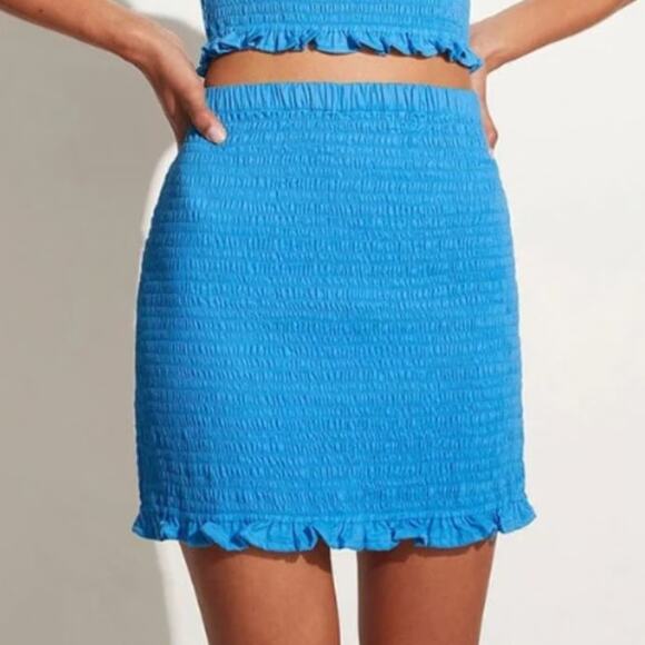NWT Faithfull the Brand Esti Shirred High-Waisted Mini Skirt USA 2 Turquoise - Picture 2 of 5